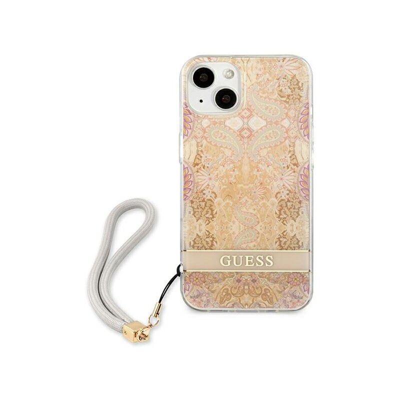 Etui GUESS Flower Strap do Apple iPhone 13 Mini Złoty
