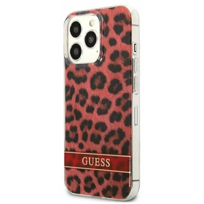 Etui GUESS Leopard Electro Stripe do Apple iPhone 13 Pro Czerwony