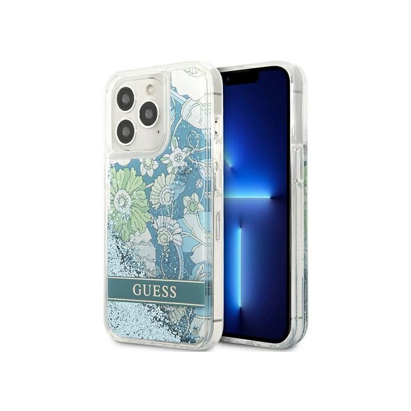 Etui GUESS Flower Liquid Glitter do iPhone 13 Pro Max Zielony