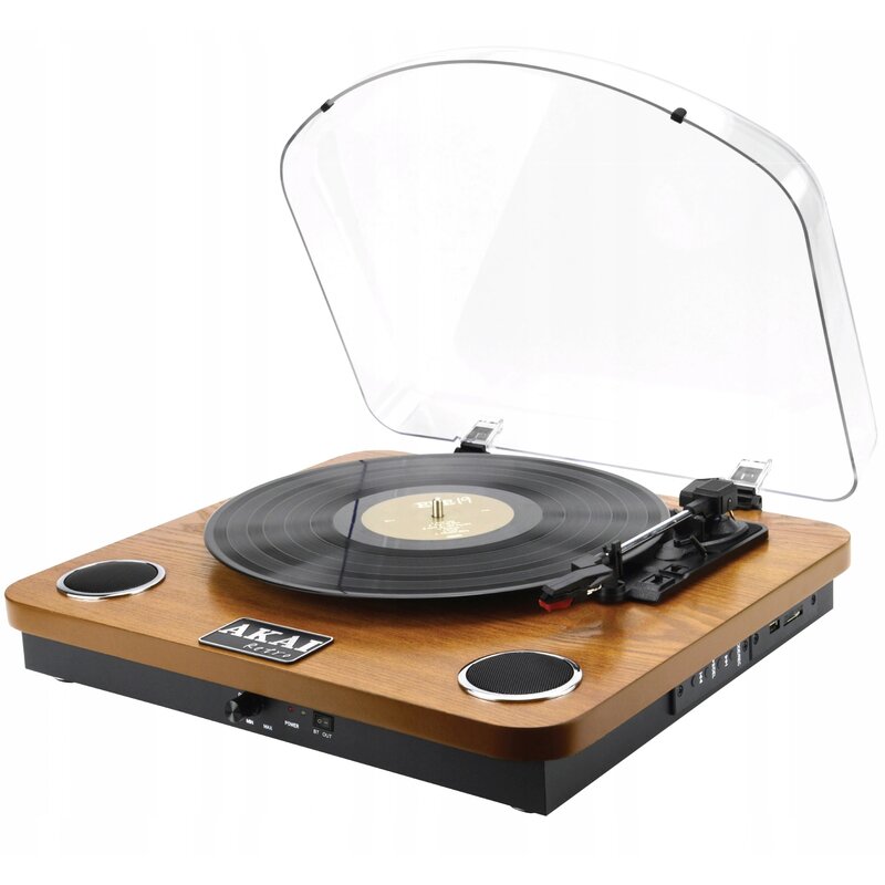 Gramofon AKAI ATT-11BTN Brązowy, Manualny, Napęd paskowy, USB, BT, Wbudowane głośniki, Prędkość odtw. 33 1/3,45,78 obr./min