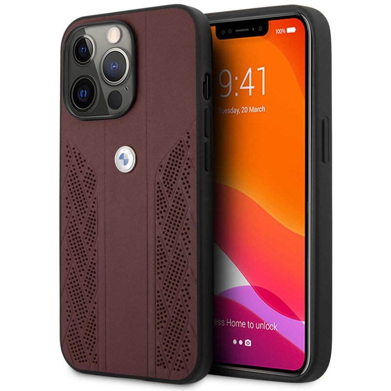 Etui BMW Leather Curve Perforate do Apple iPhone 13/13 Pro Czerwony