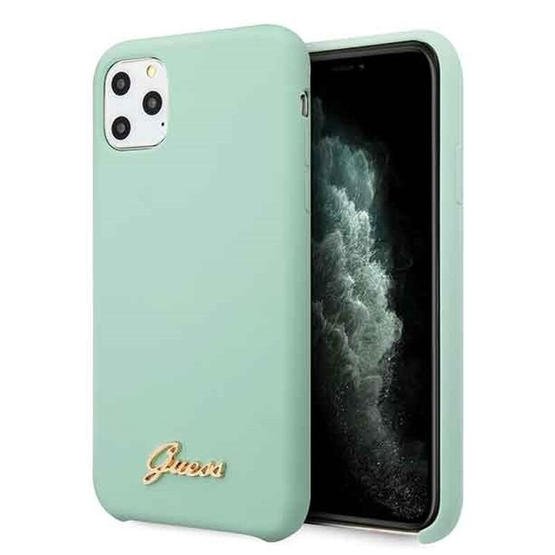 Etui GUESS Silicone Vintage Gold Logo do Apple iPhone 11 Pro Zielony