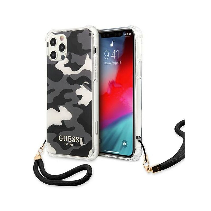 Etui GUESS Camouflage do Apple iPhone 12 Pro Max Czarne moro