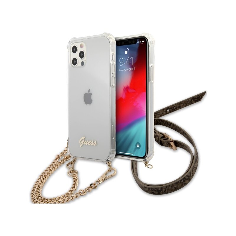 Etui GUESS 4G Gold Chain do Apple iPhone 12/12 Pro Przezroczysty