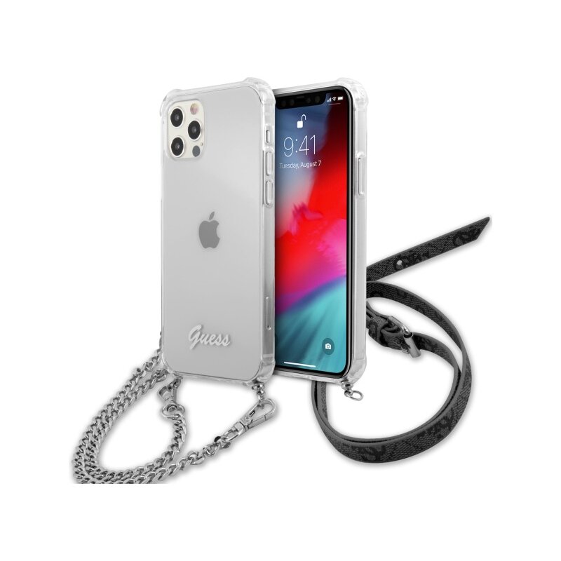 Etui GUESS 4G Silver Chain do Apple iPhone 12/12 Pro Przezroczysty