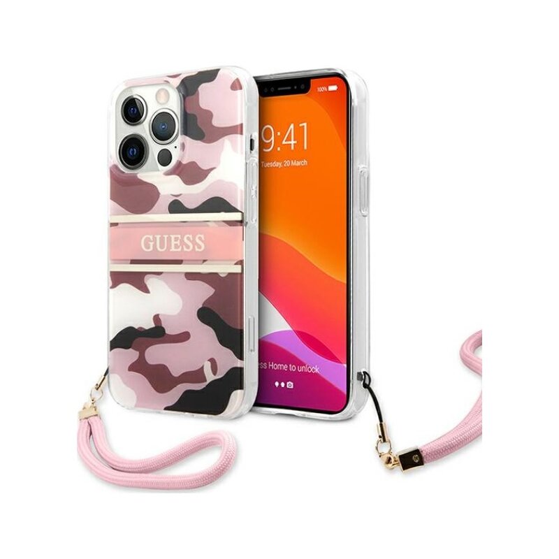 Etui GUESS Camo Strap Collection do Apple iPhone 13/13 Pro Różowy