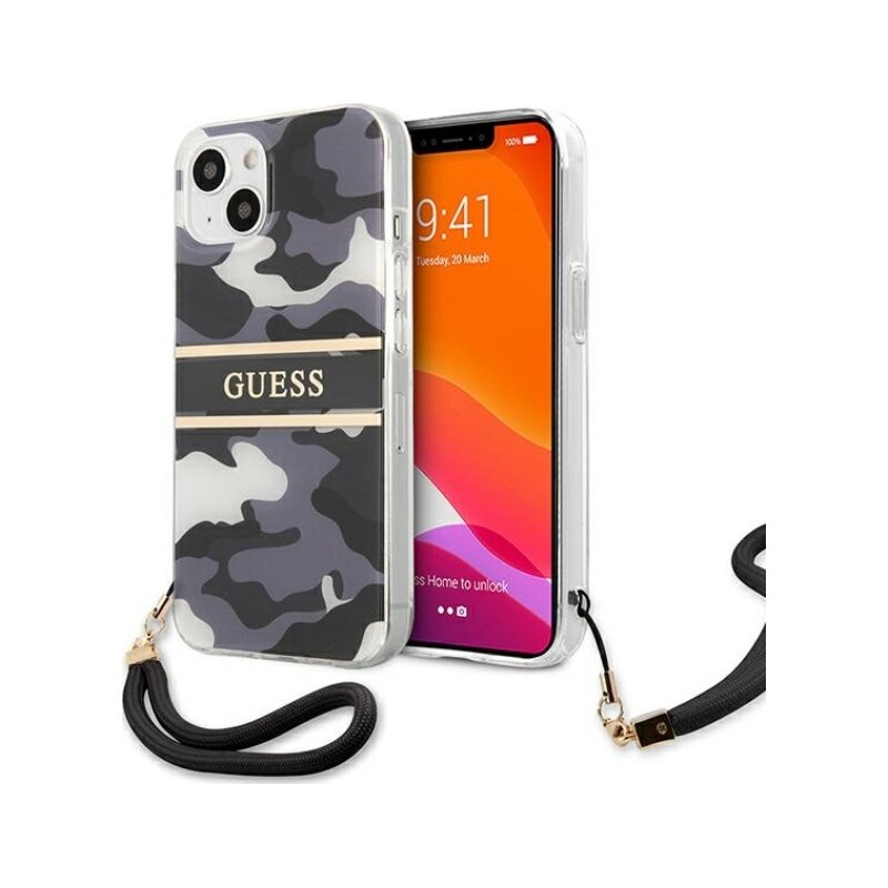 Etui GUESS Camo Strap Collection do Apple iPhone 13 Mini Czarny