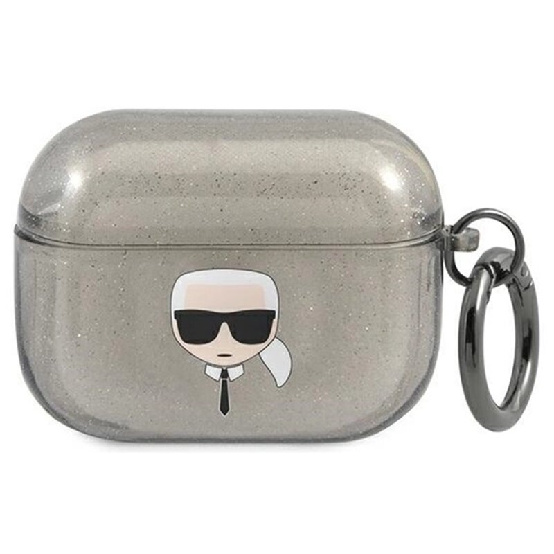 Etui na słuchawki KARL LAGERFELD Glitter Karls Head do Apple AirPods Pro Czarny