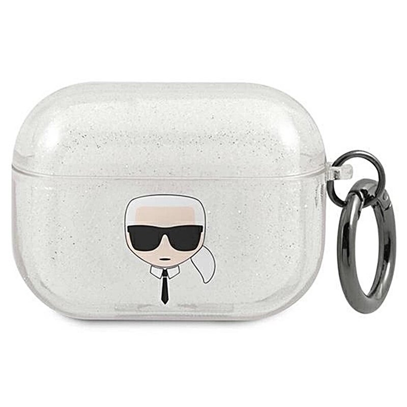 Etui na słuchawki KARL LAGERFELD Glitter Karls Head do Apple AirPods Pro Srebrny