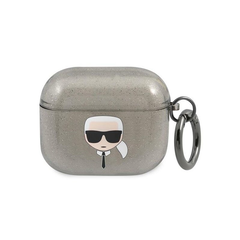 Etui na słuchawki KARL LAGERFELD Glitter Karl's Head do Apple AirPods 3 Czarny