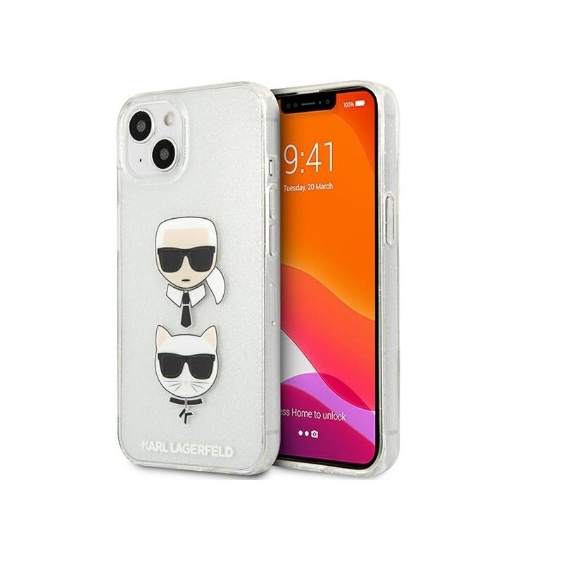 Etui KARL LAGERFELD Glitter Karl & Choupette do Apple iPhone 13 Mini Srebrny