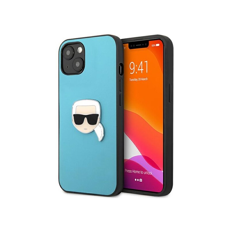 Etui KARL LAGERFELD Leather Iconic Karl Head Metal do Apple iPhone 13 Mini Niebieski