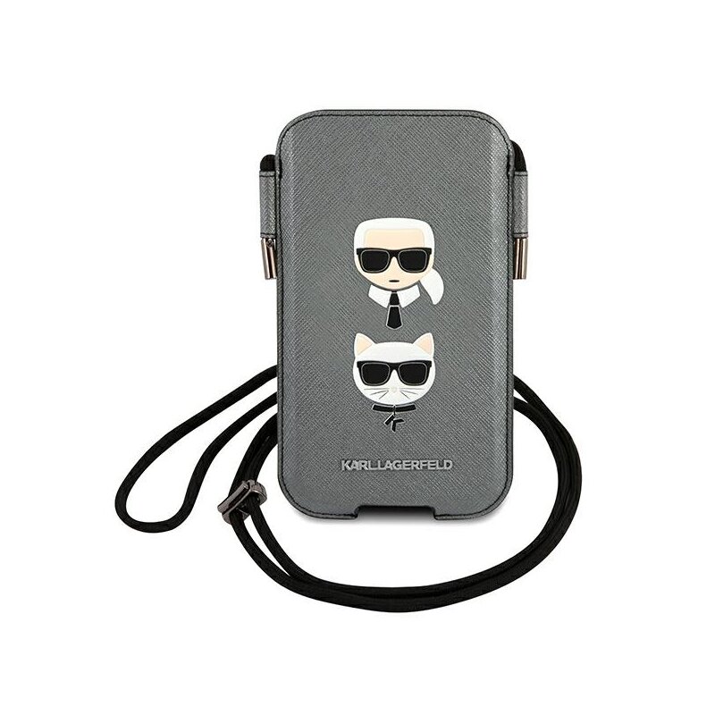 Etui KARL LAGERFELD Saffiano Karl & Choupette Head do Apple iPhone Szary