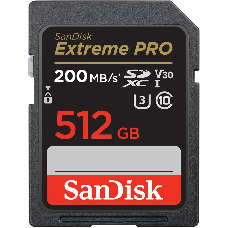 Sandisk 512GB SDXC Extreme PRO 200MB/s A2 C10 V30 UHS-I U3
