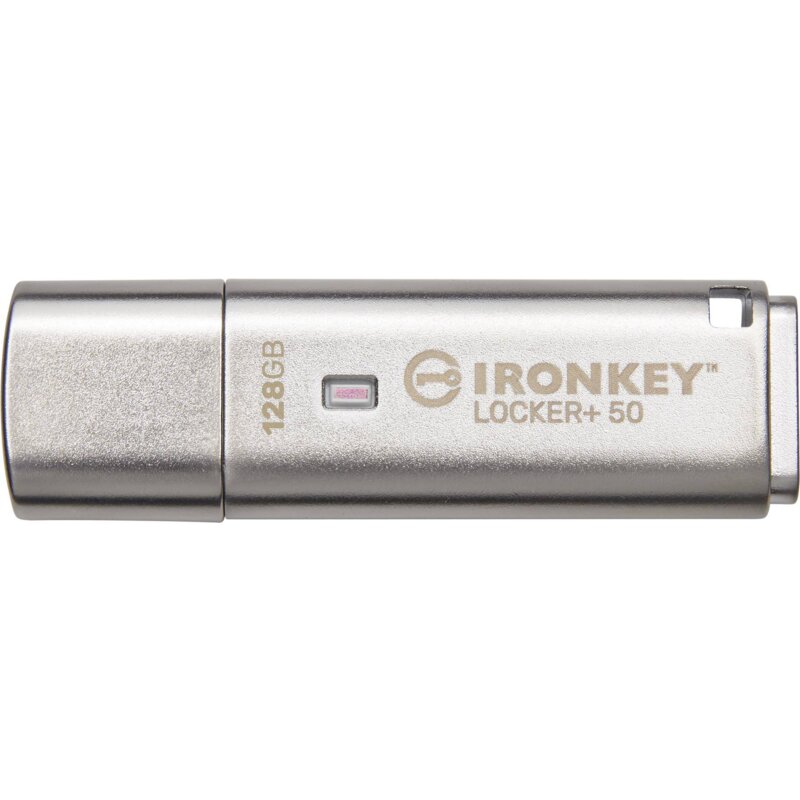 Pendrive KINGSTON IronKey Locker+ 50 128GB, USB 3.2 Gen. 1 (USB 3.0), Odczyt 145 Mb/s, Zapis 115 Mb/s Srebrny