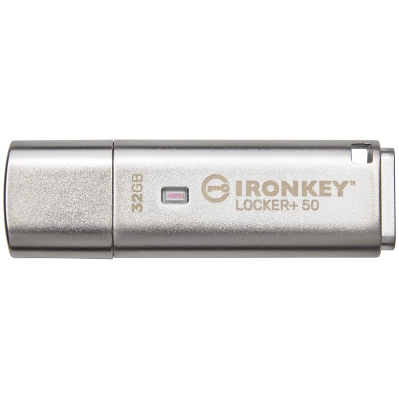 Pendrive KINGSTON IronKey Locker+ 50 32GB, USB 3.2 Gen. 1 (USB 3.0), Odczyt 145 Mb/s, Zapis 115 Mb/s Srebrny