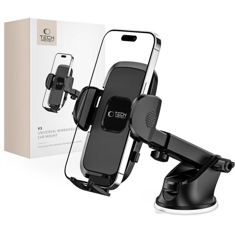 Uchwyt na telefon TECH-PROTECT V3 Windshield & DashBoard Czarny
