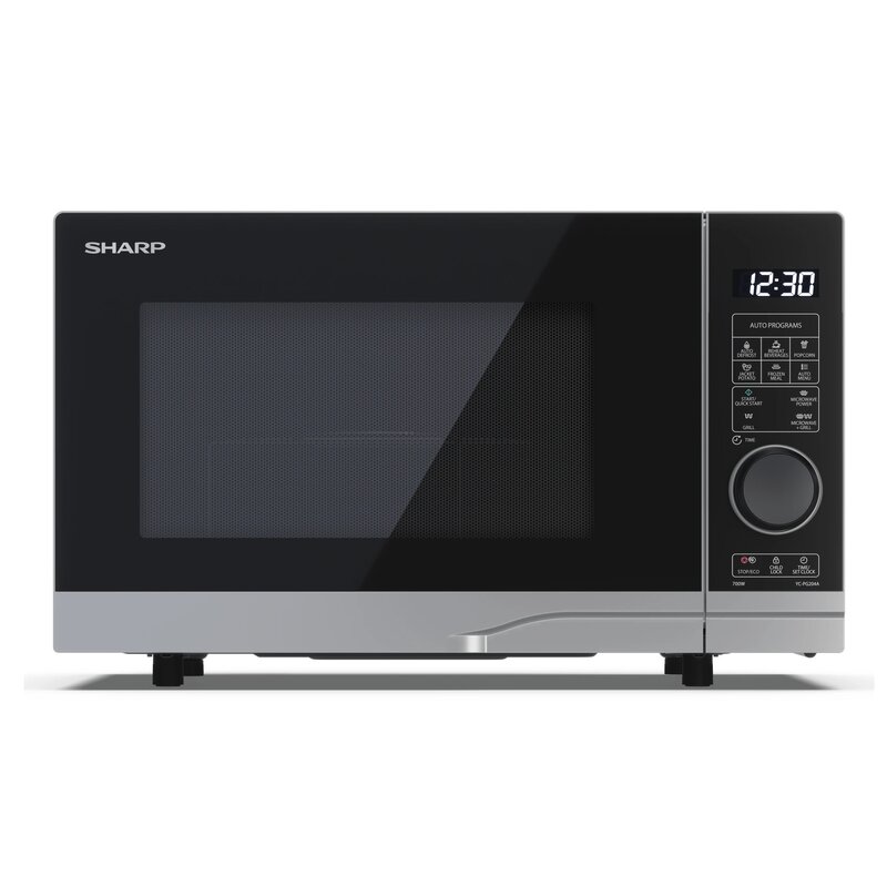 Kuchenka mikrofalowa SHARP YC-PG204AE-S 700W średnica 24.5 cm pojemność 20L Auto Defrost Weight Defrost EcoMode Srebrno-czarny
