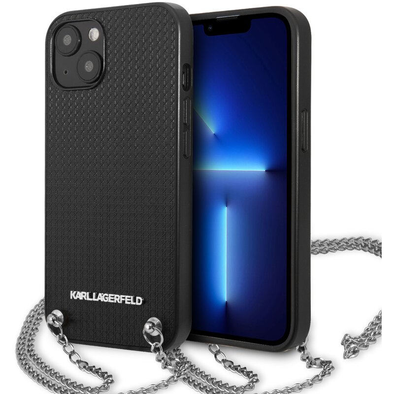 Etui KARL LAGERFELD Leather Textured and Chain do Apple iPhone 13 Mini Czarny