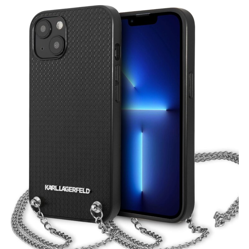 Etui KARL LAGERFELD Leather Textured and Chain do Apple iPhone 13 Czarny