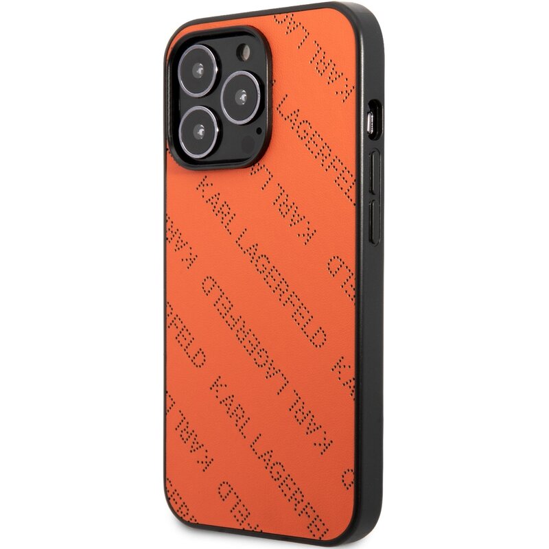 Etui KARL LAGERFELD Perforated Allover do Apple iPhone 13 Pro Max Pomarańczowy