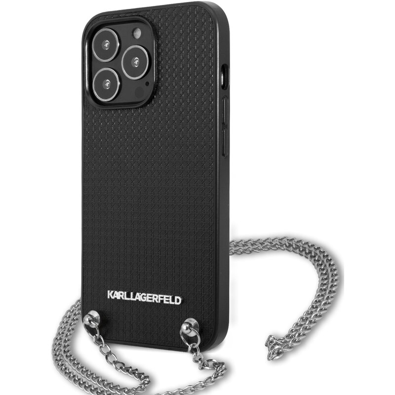 Etui KARL LAGERFELD Leather Textured and Chain do Apple iPhone 13 Pro Max Czarny