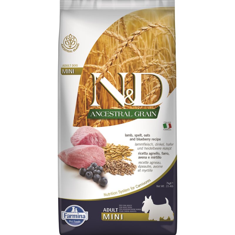 Karma dla psa FARMINA N&D Ancestral Grain Adult Jagnięcina z orkiszem z owsem i borówką amerykańską 7 kg