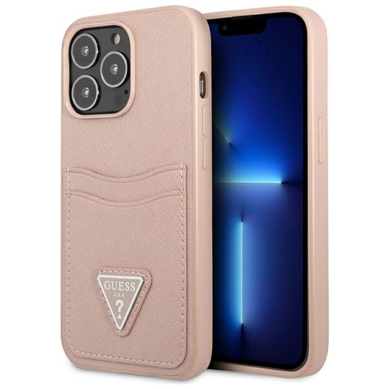 Etui GUESS Saffiano Triangle Logo Cardslot do Apple iPhone 13 Pro Różowy
