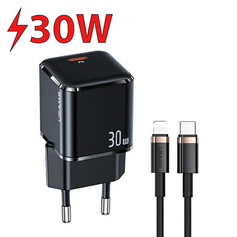 Ładowarka sieciowa USAMS T45 30W Czarny ładowarka do telefonu USB-C + kabel