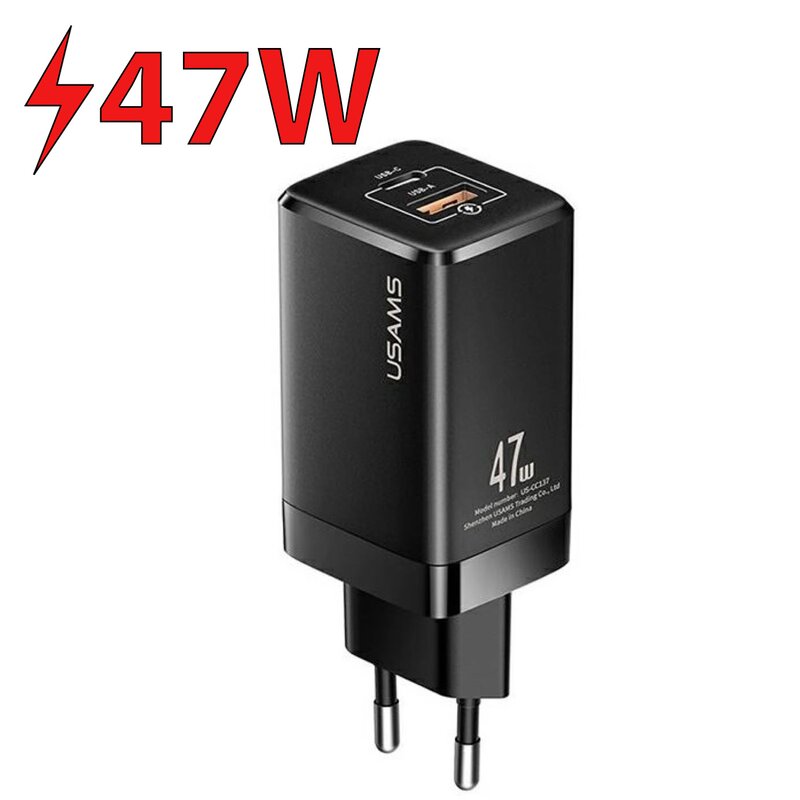 Ładowarka sieciowa USAMS T41 US-CC137 47W Czarny ładowarka do telefonu USB, USB-C
