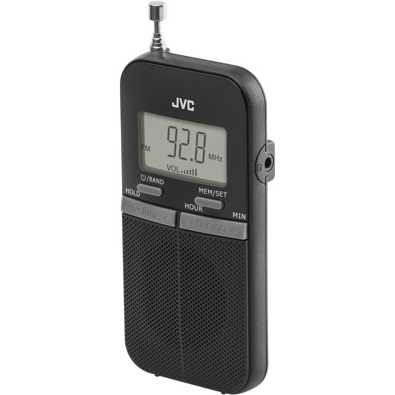 Radio JVC RA-E411B Czarne, Przenośne, Analogowe, Tuner FM/AM, Wyświetlacz LCD, Wyjście Słuchawkowe Mini-Jack, Zasilanie Bateryjne