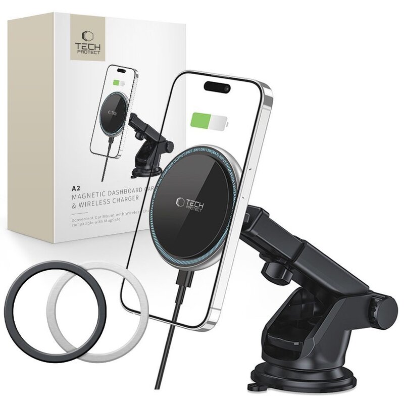Uchwyt na telefon TECH-PROTECT A2 MagSafe DashBoard Charger Czarny