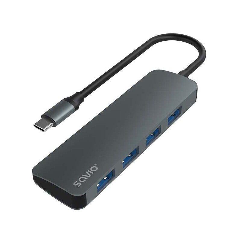 SAVIO AK-54 HUB USB-C - 4 X USB-A, SZARY