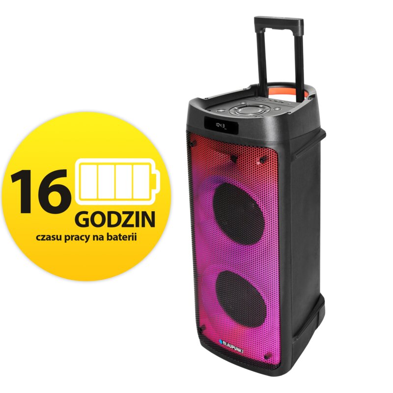 Power Audio BLAUPUNKT PB08DB, 700W, Bluetooth, Bateria 16 godzin, Dwa bezprzewodowe mikrofony w zestawie, Tuner FM