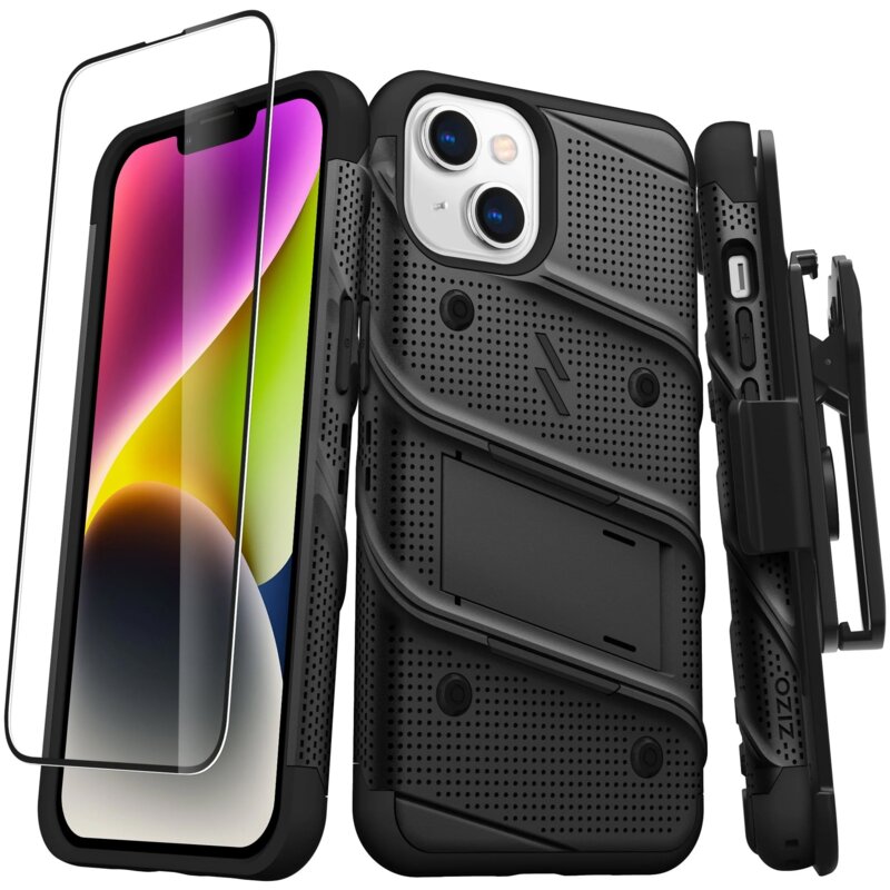 Etui ZIZO Bolt do Apple iPhone 14 Czarny + Szkło hartowane 9H