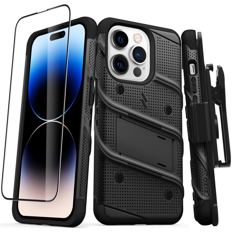 Etui ZIZO Bolt do Apple iPhone 14 Pro Czarny + Szkło hartowane 9H