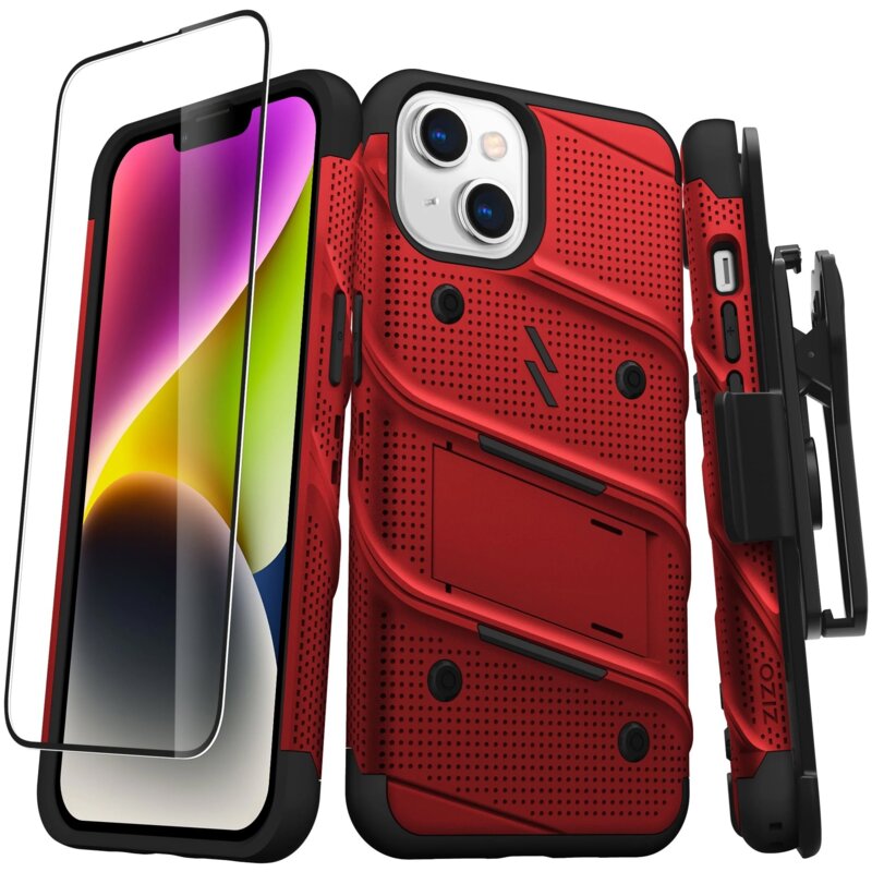 Etui ZIZO Bolt do Apple iPhone 14 Czerwony + Szkło hartowane 9H