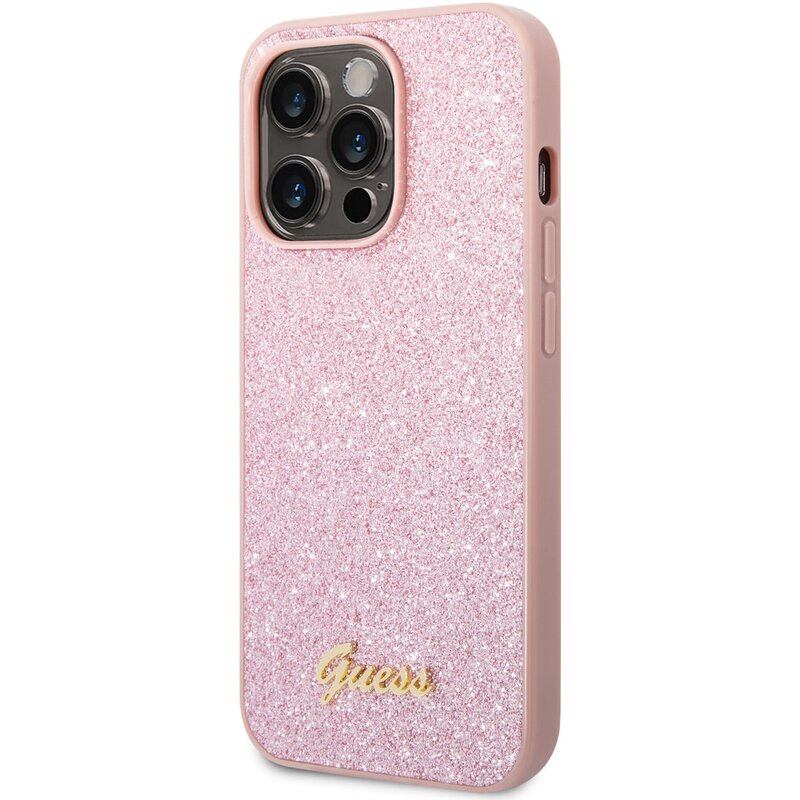 Etui GUESS Glitter Script do Apple iPhone 14 Pro Max Różowy
