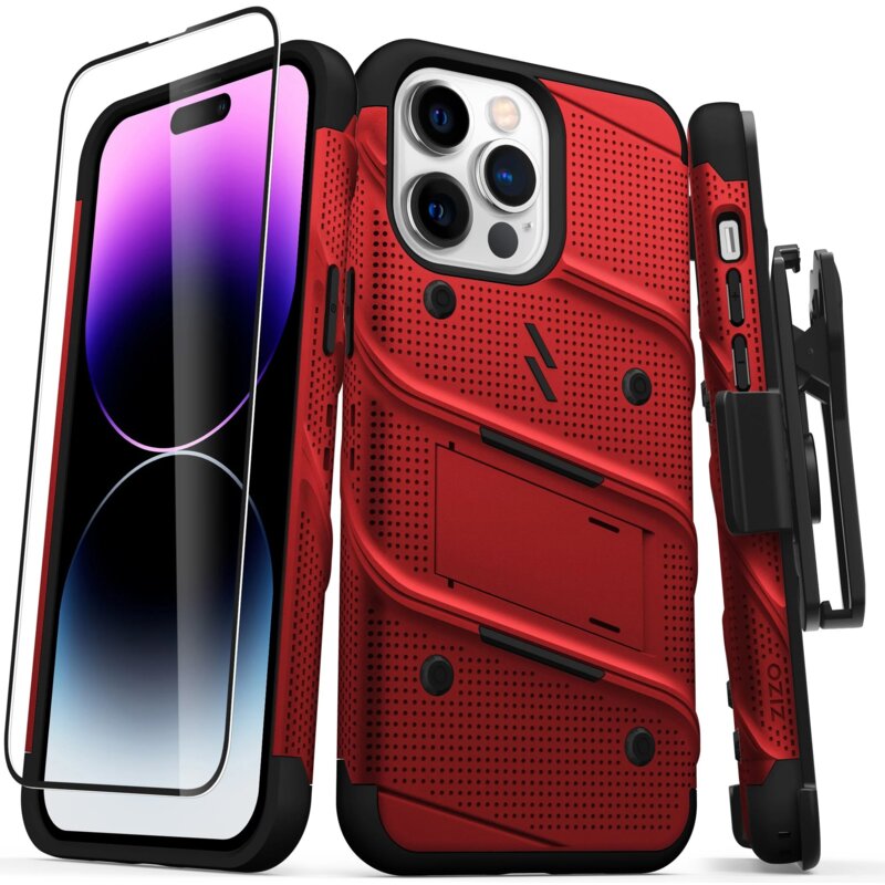 Etui ZIZO Bolt do Apple iPhone 14 Pro Max Czerwony + Szkło hartowane 9H