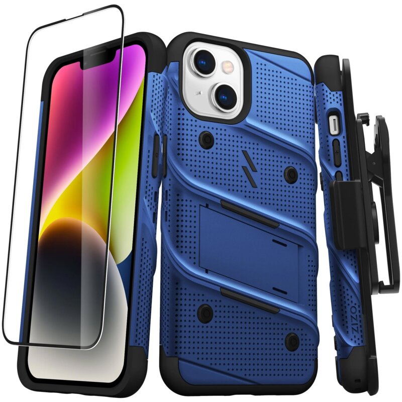 Etui ZIZO Bolt do Apple iPhone 14 Niebieski+ Szkło hartowane 9H
