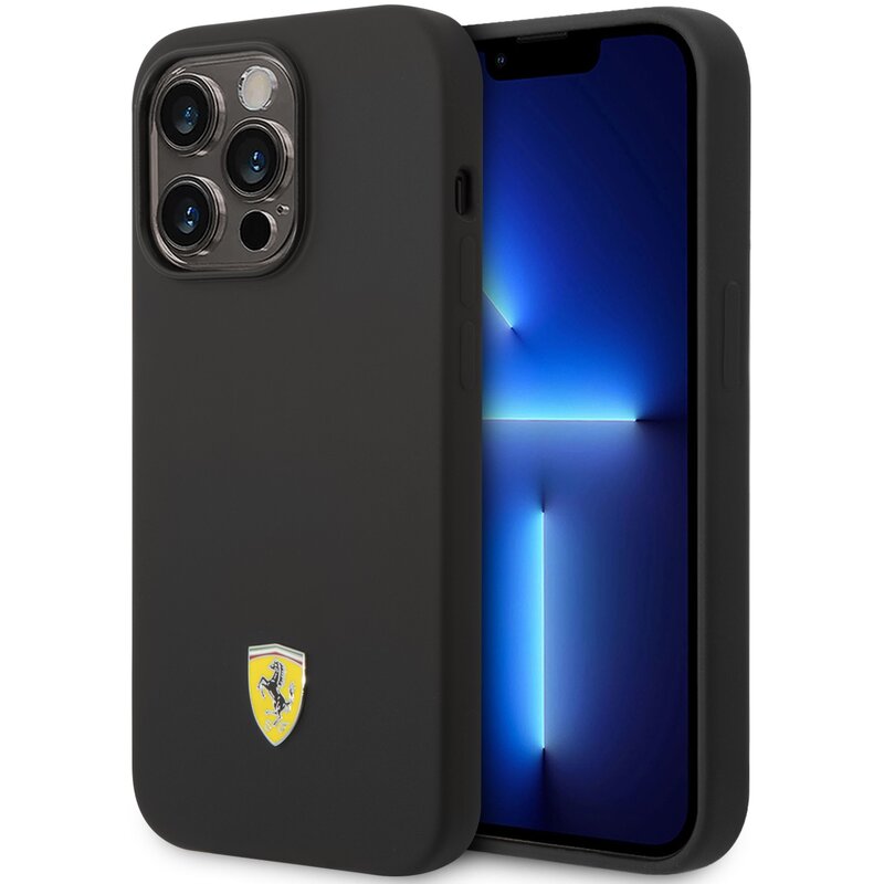 Etui FERRARI Silicone Metal Logo MagSafe do Apple iPhone 14 Pro Czarny