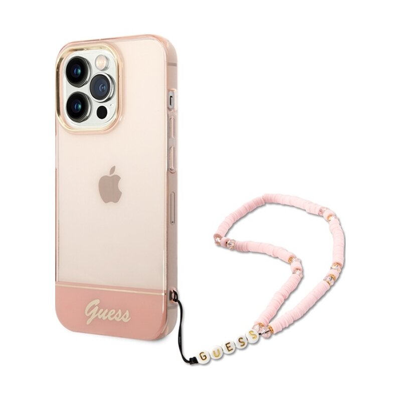 Etui GUESS Translucent Pearl Strap do Apple iPhone 14 Pro Przezroczysto-różowy