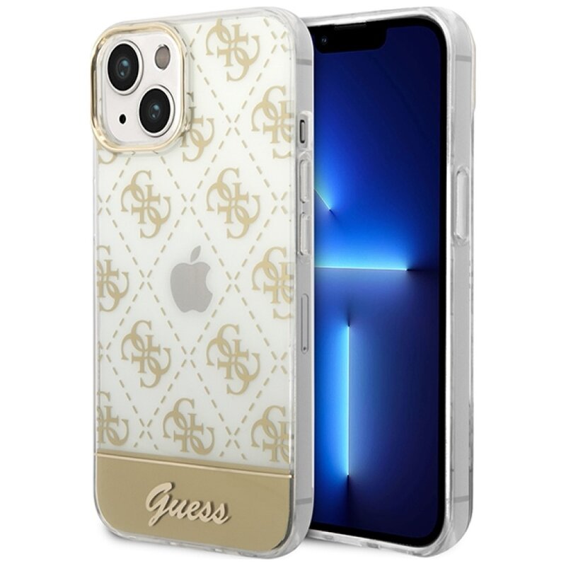 Etui GUESS 4G Pattern Script do Apple iPhone 14 Plus Złoty