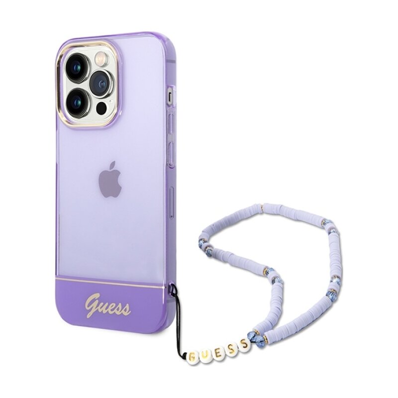 Etui GUESS Translucent Pearl Strap do Apple iPhone 14 Pro Przezroczysto-fioletowy