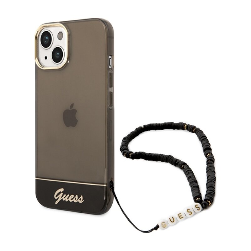 Etui GUESS Translucent Pearl Strap do Apple iPhone 14 Przezroczysto-czarny