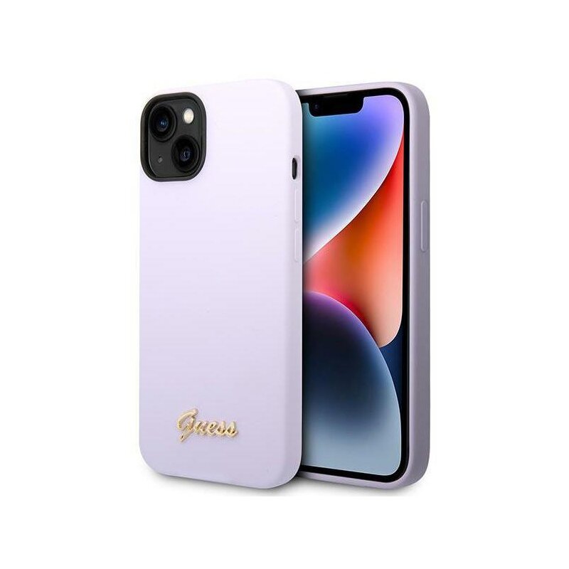 Etui GUESS Silicone Vintage Gold Logo do Apple iPhone 13/14/15 Fioletowy
