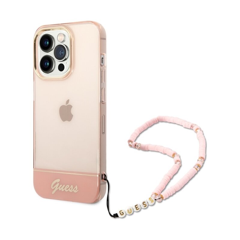 Etui GUESS Translucent Pearl Strap do Apple iPhone 14 Pro Max Różowy