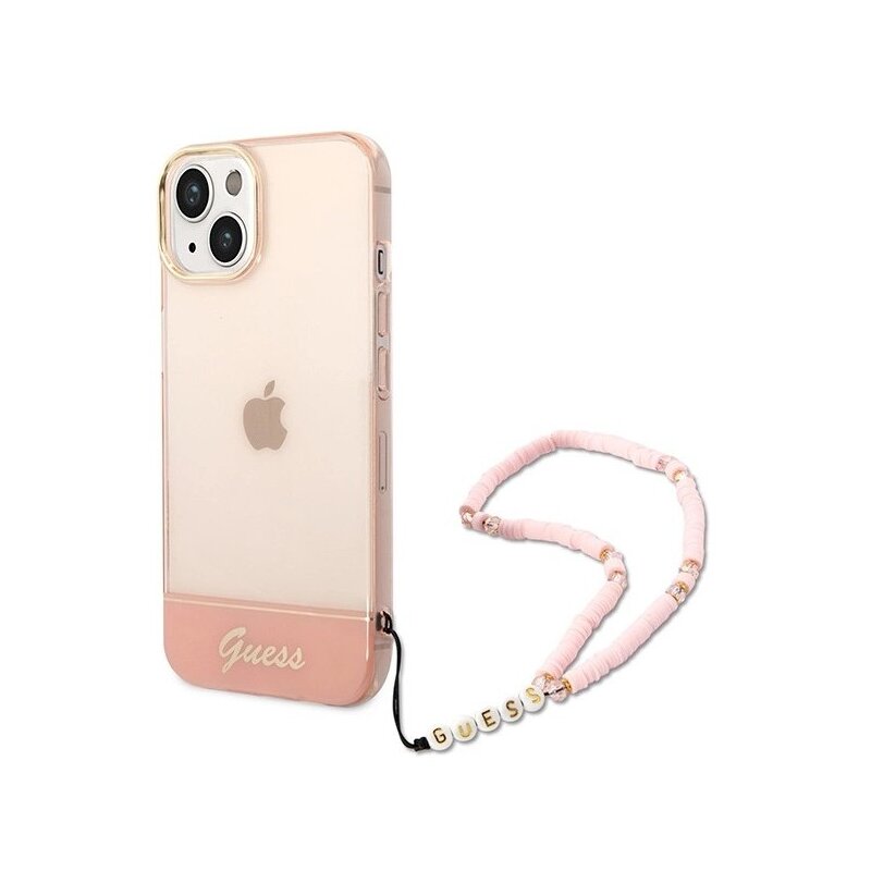 Etui GUESS Translucent Pearl Strap do Apple iPhone 14 Plus Przezroczysto-różowy