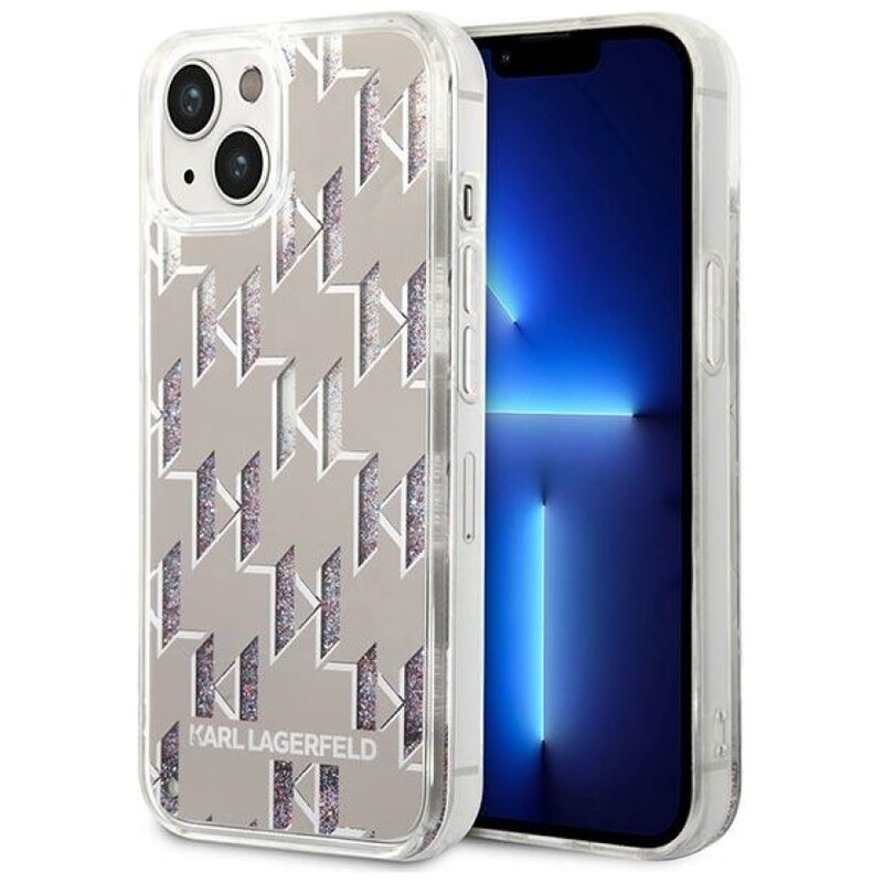 Etui KARL LAGERFELD Liquid Glitter Monogram do Apple iPhone 13/14/15 Srebrny