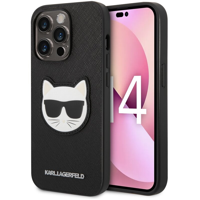 Etui KARL LAGERFELD Saffiano Choupette Head Patch do Apple iPhone 14 Pro Czarny